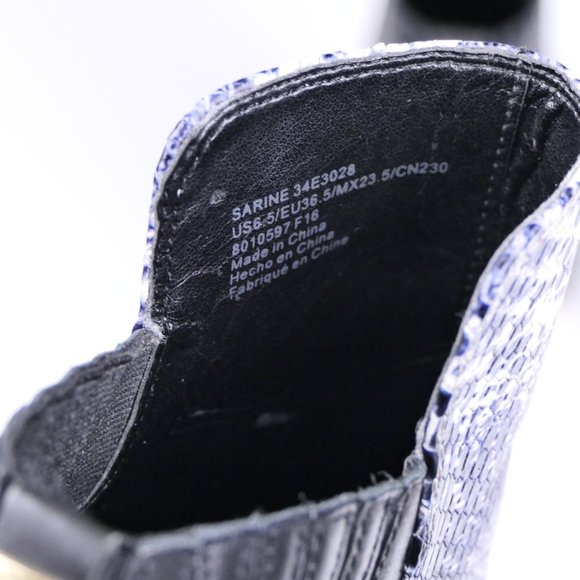 Calvin Klein Women's SZ 6.5 Sarine Blue Snakeskin Peep Toe Booties 4" Heel - Picture 3 of 13